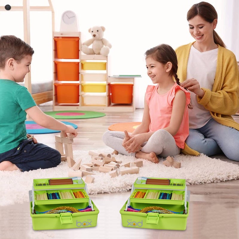 TERGOO 12in Three-Layer Multipurpose Storage Box Folding Tool Box/Art & Crafts Case/Sewing Supplies Organizer/Medicine Box/Family First Aid Box with 2 Trays (Green) - Image 5